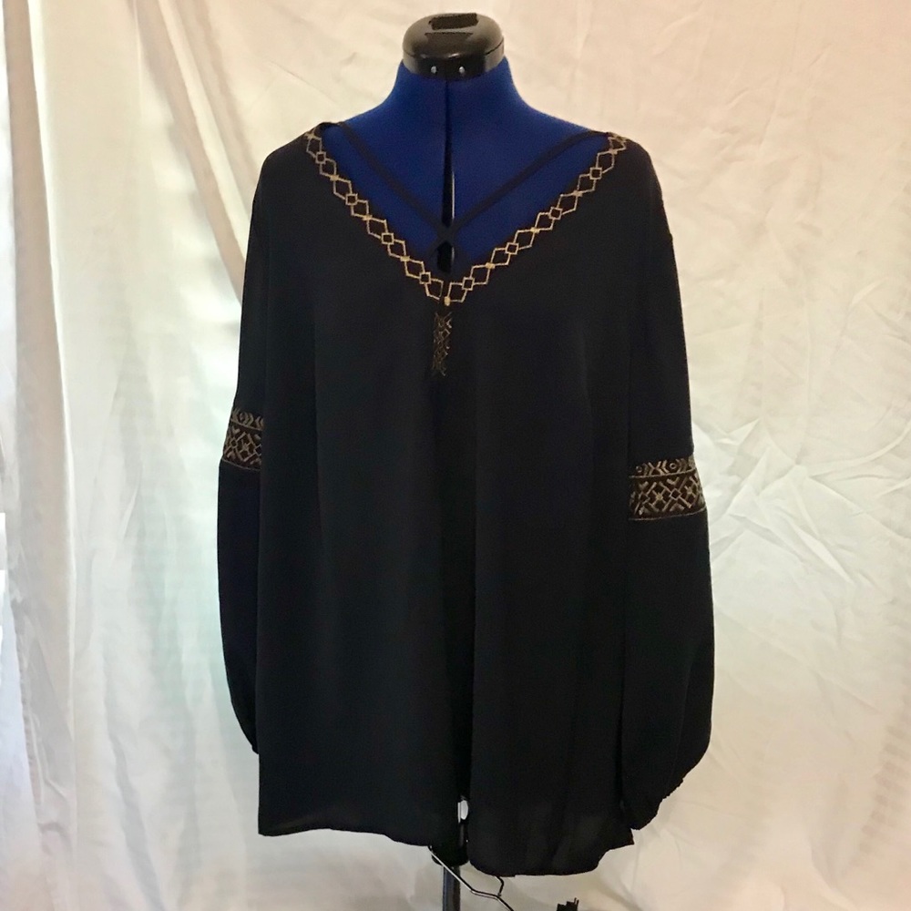 Truly Poppy Navy Blue Peasant Blouse